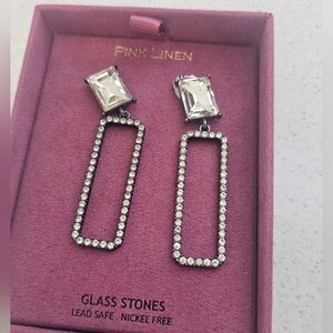Pink Linen Crystal Drop Earrings